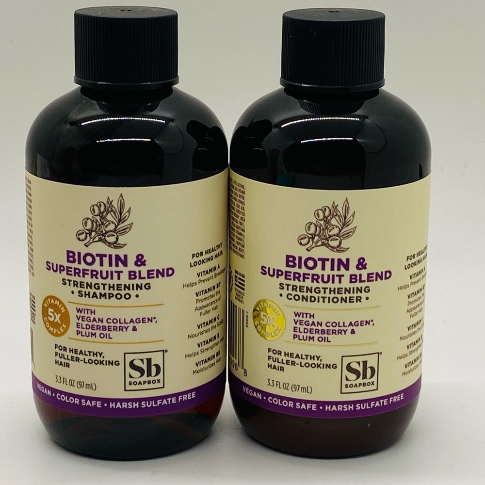 NWT Soapbox Biotin & Superfruit Blend Shampoo and Conditioner Set Mini 3.3 oz ea